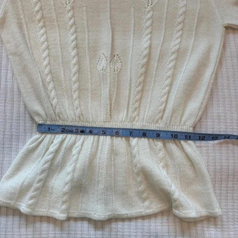 Vintage 70's Savion by Ignacy Feuer Cream Women's Knit Skirt Set Peplum Size 10